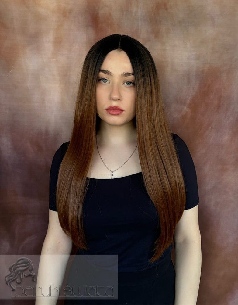 Peruka syntetyczna Kiana, kanakelon japoński premium, lace front, rudy kasztan na ciemnym odroście