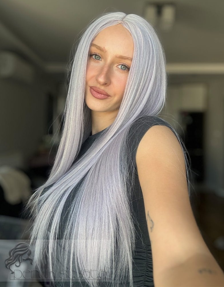 Peruka Kehlani, kanekalon japoński, kolor: mix szary blond z liliowym blondem