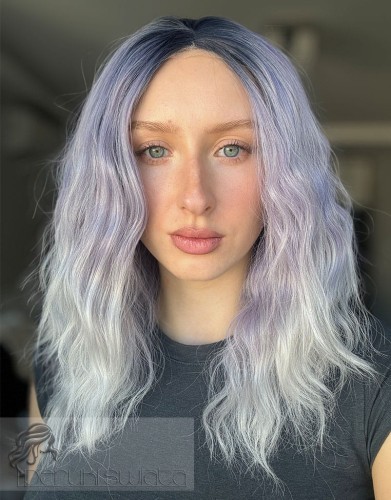 peruka fale fiolet z popielatym szarym long bob