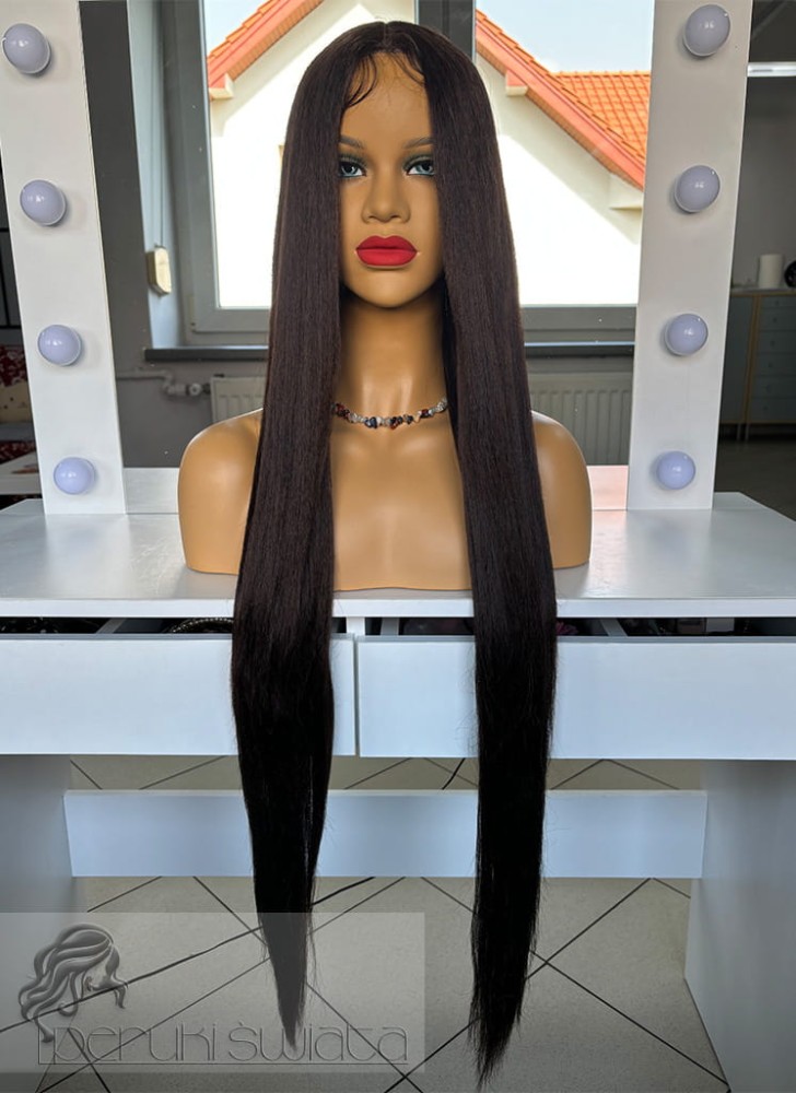 Peruka syntetyczna o wadze i wyglądzie włosów naturalnych, model Kennedy, kanekalon japoński, czepek typu monotop/lace front, włos karbowany kolor: czekolada