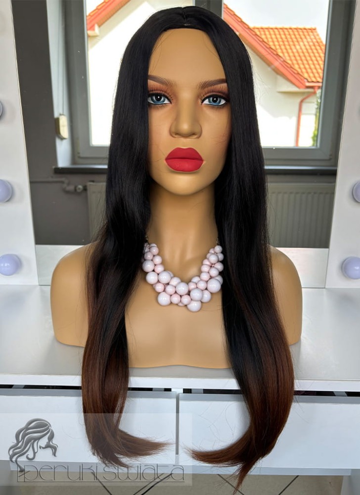 Peruka syntetyczna, model Ryder, kanekalon japoński, ombre: czerń z rudością