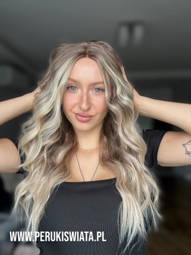 peruka syntetyczna fale mix chłodnych blondów efekt własnych włosów