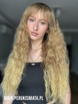 Peruka syntetyczna Blair, kanekalon termoplastyczny, fale, long bob z grzywką, kolor: ciepły blond na odroście