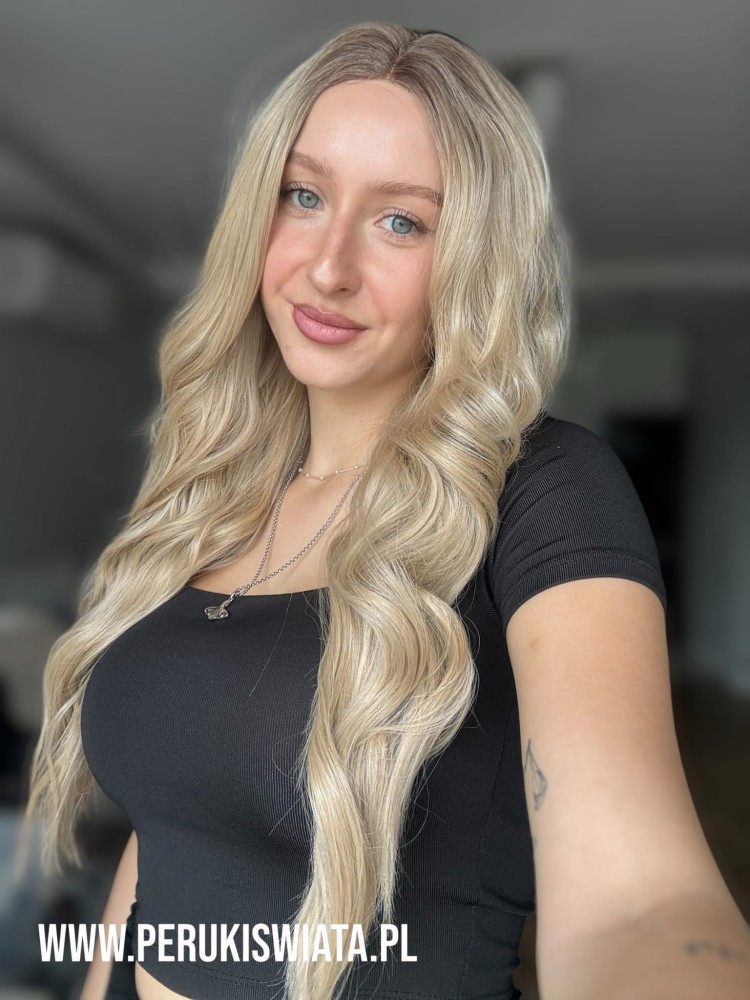 Peruka Chelsee, kanekalon japoński 3D, fale/loki, kolor: słowiański blond na odroście