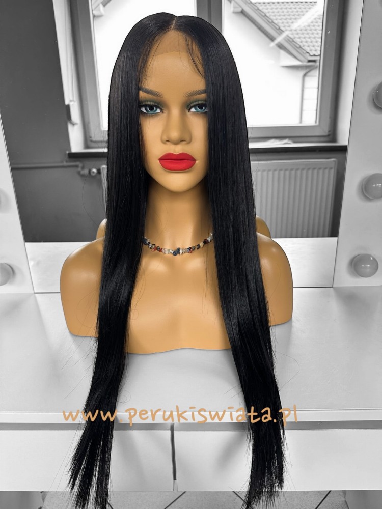 Peruka syntetyczna, model Della, kanekalon, full  lace front, kolor:  czerń 1B
