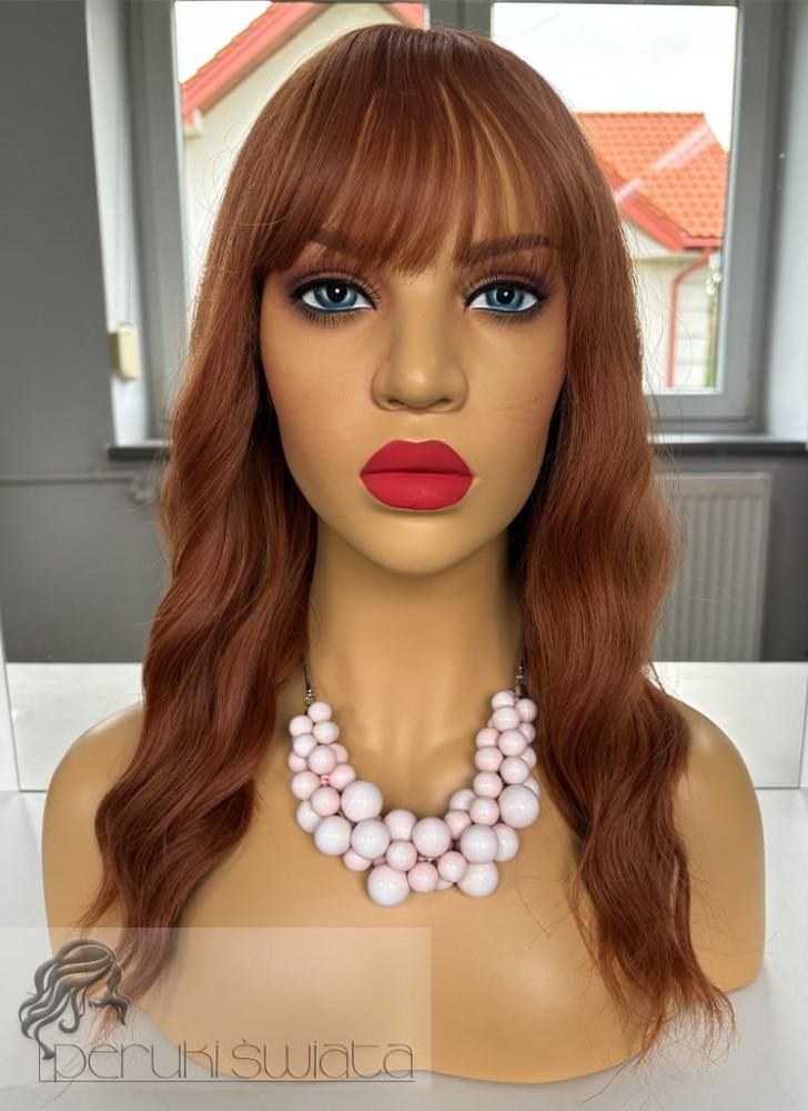 Peruka syntetyczna Amber, kanekalon typu "true hair", long bob z grzywką, kolor:  rudy 