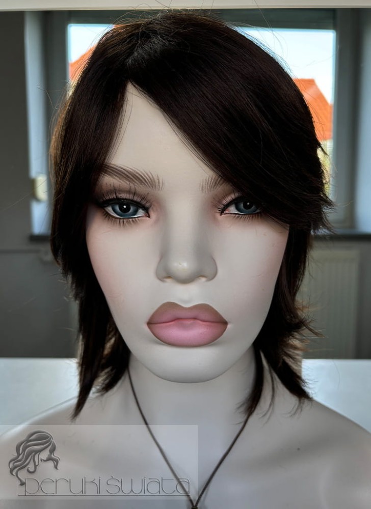 Peruka Saige z włosów naturalnych, bob, kolor: brąz 