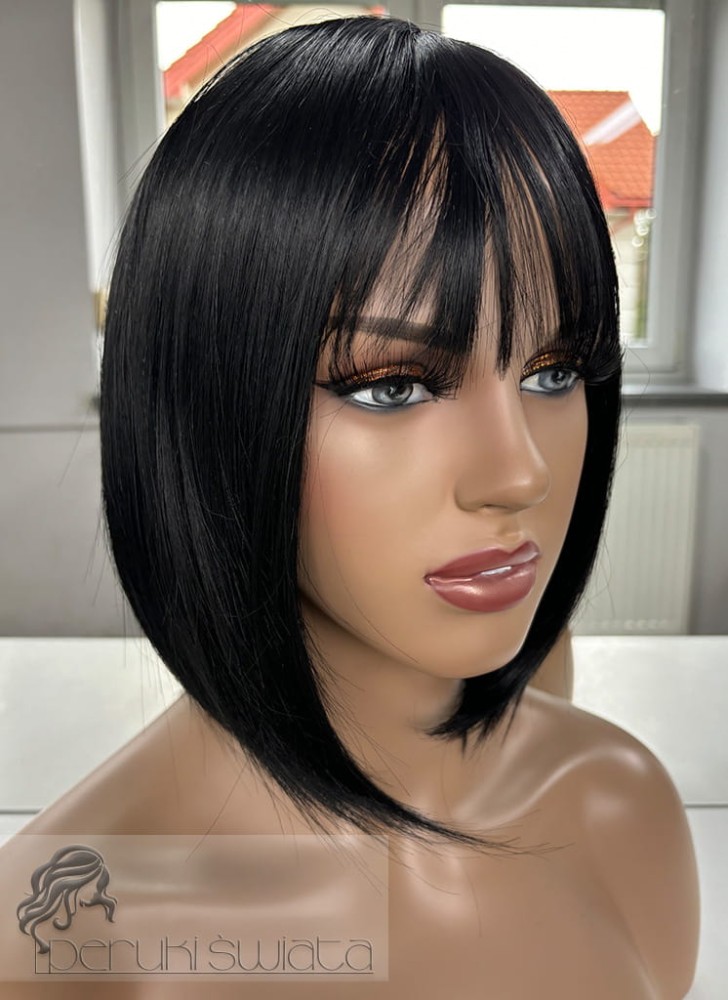 Peruka syntetyczna Anya, bob, włosy miękkie, lejące, kolor: czerń