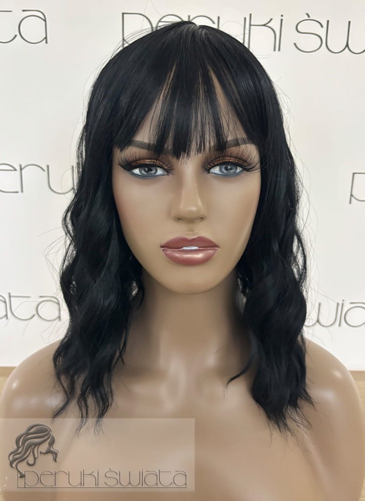 Peruka syntetyczna Daylan, kanekalon typu "true hair", long bob z grzywką, kolor: czerń