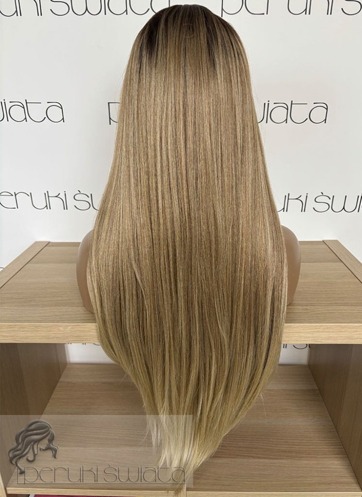 peruka długa włosy proste z długą grzywką słowiański blond
