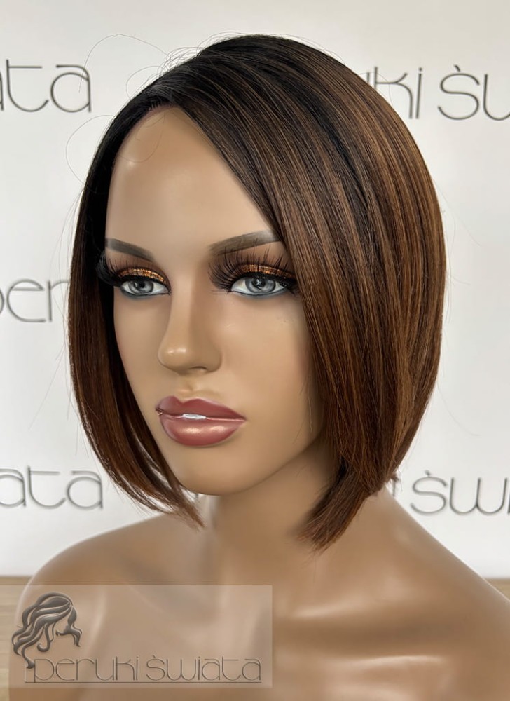 Peruka Felicja, kanekalon, bob, kolor: mix brązów na odroście 