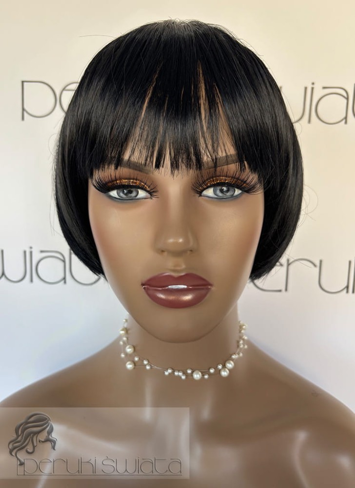 Peruka syntetyczna Sanna, bob z grzywką, kolor: czarny