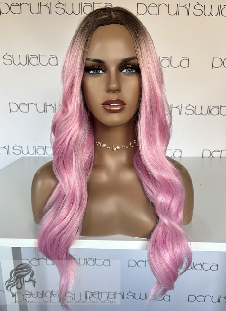 Peruka syntetyczna Kamelia, kanekalon termoplastyczny, kolor: róż na brązowym odroście 