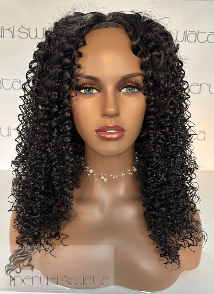 Peruka syntetyczna Kai, mokra włoszka, afroloki, kolor: czarny