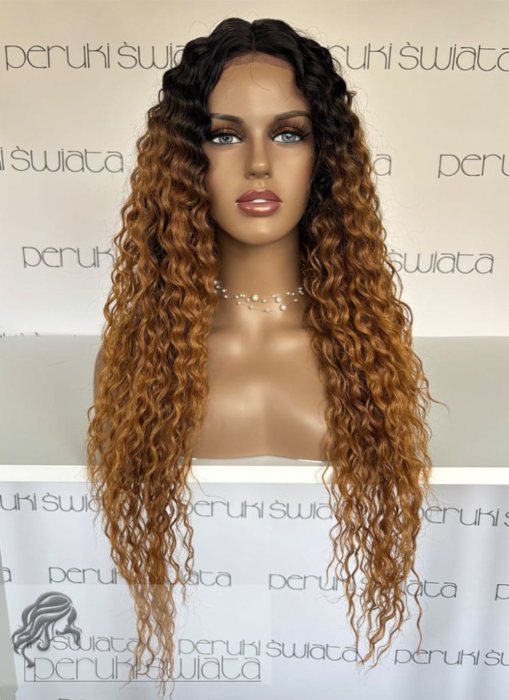 Peruka D47, kanekalon termoplastyczny, afroloki, kolor: ombre miodowy blond