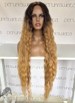 Peruka syntetyczna Martens, kanekalon termoplastyczny, fale typu body wave, kolor: ombre ciepły złocisty blond 
