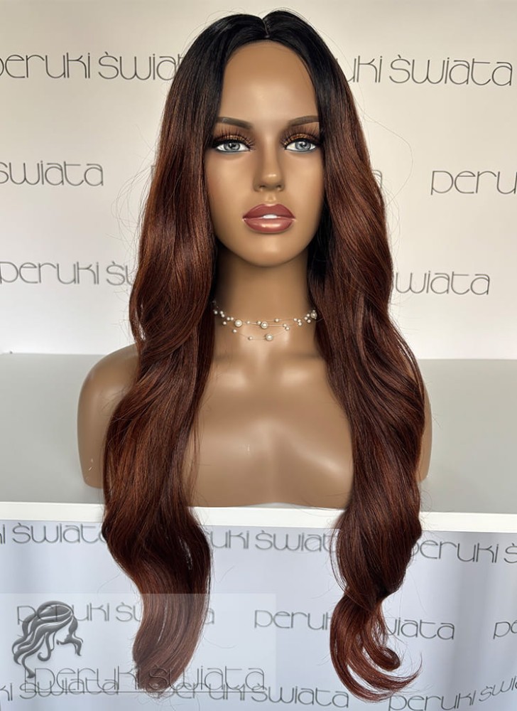 Peruka syntetyczna Erna, kanekalon termoplastyczny, fale, kolor: ciemny kasztanowy brąz na  odroście