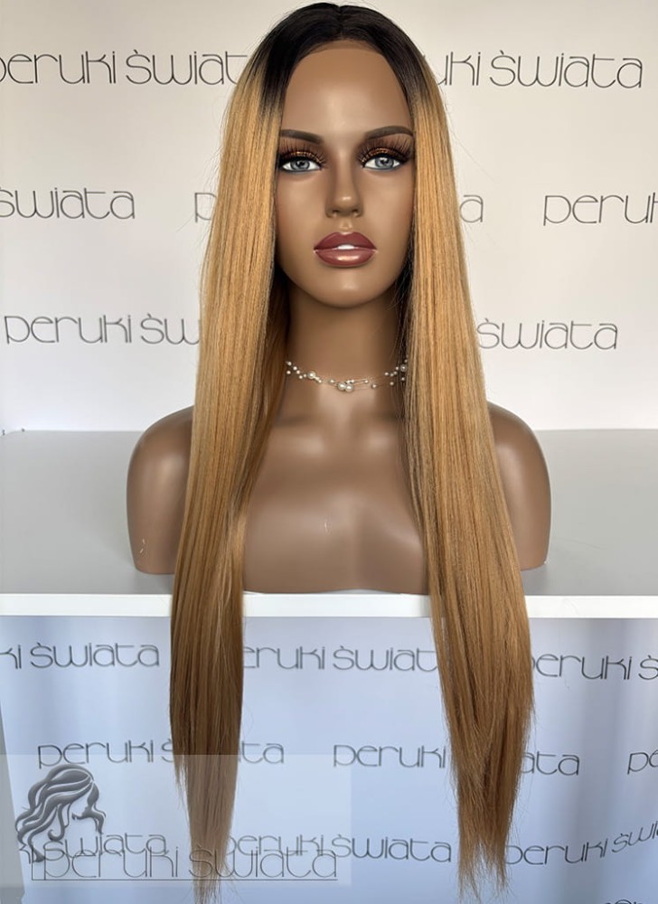 Peruka MB146, kanekalon premium, kolor: złocisty blond na czarnym odroście, lace front