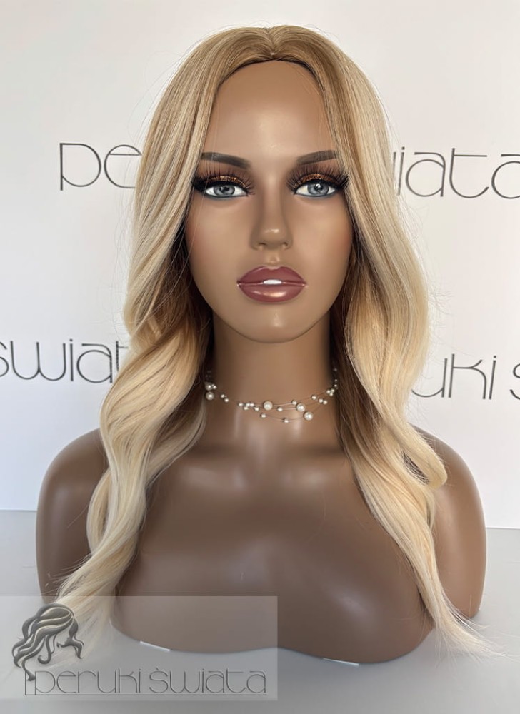 Peruka syntetyczna Sigrid, long bob, kolor: słowiański blond z rudym blondem, fale 