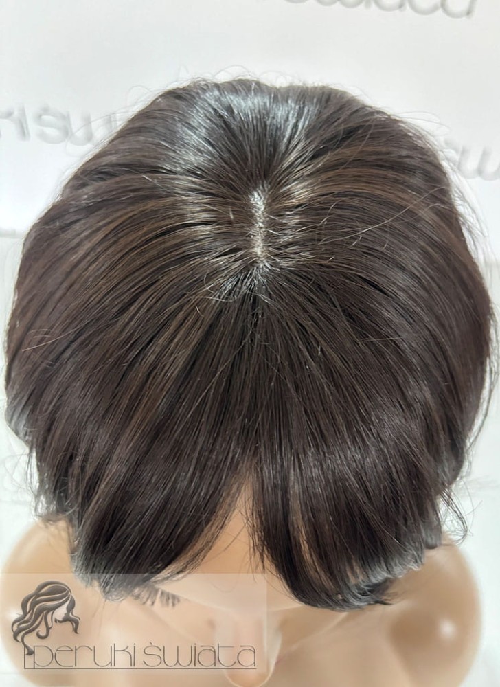 peruka syntetyczna z grzywką włosy długie falowane kolor ciemna gorzka czekolada