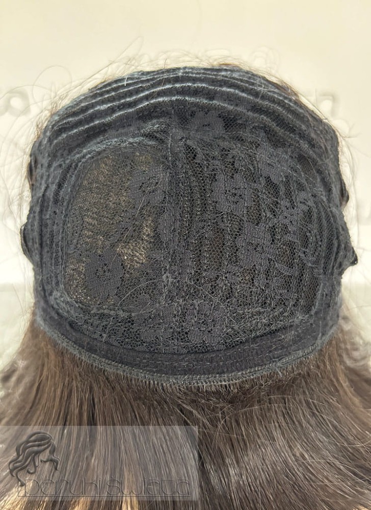 peruka syntetyczna z grzywką włosy długie falowane kolor ciemna gorzka czekolada