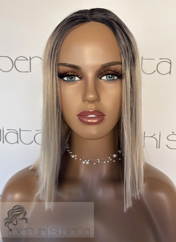 Peruka syntetyczna Linda, long bob, full lace front, ombre: jasny, popielaty blond