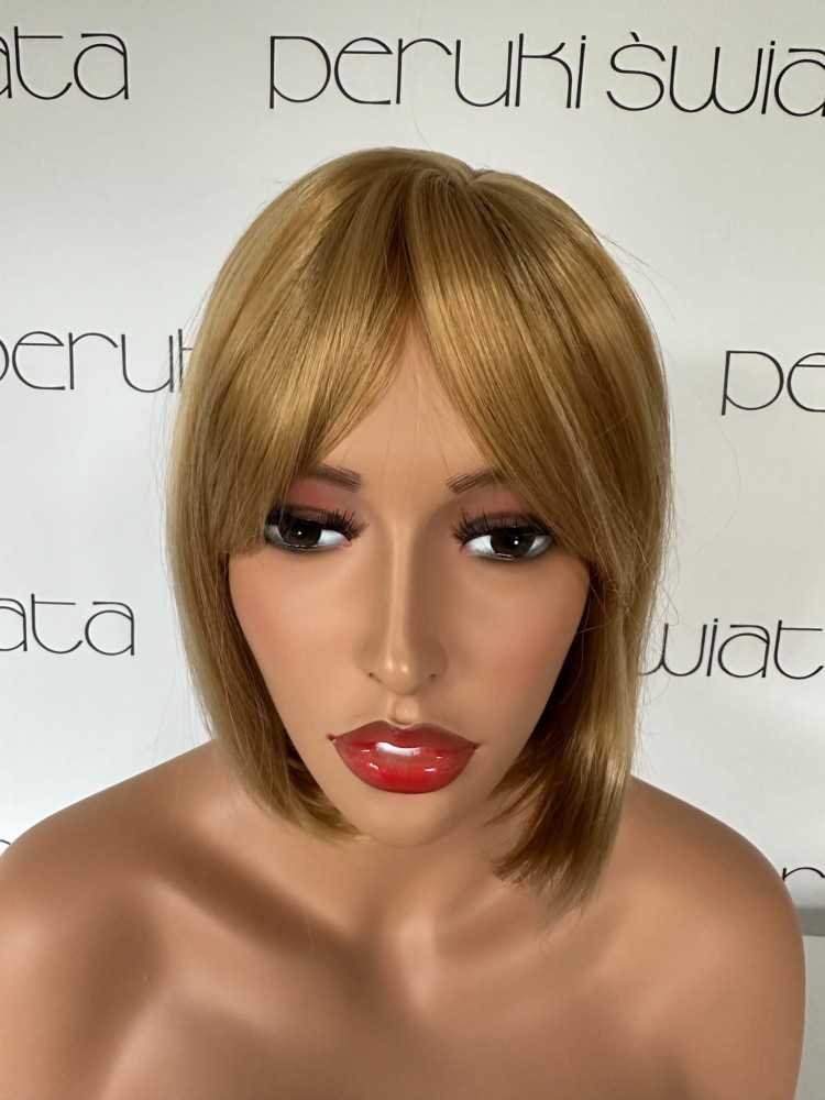 peruka blond włosy proste bob z grzywką