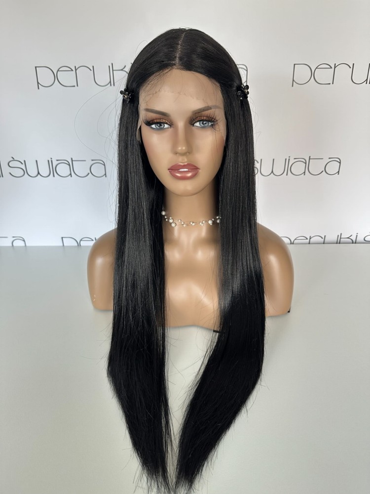 Peruka syntetyczna, model Brixley, kanekalon termoplastyczny, long bob, kolor:  czerń naturalna, czarny 1B