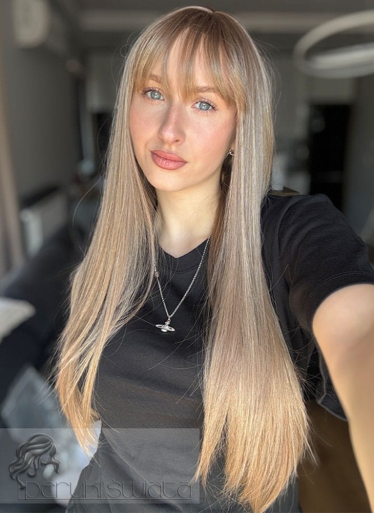 Peruka syntetyczna Belen, kanekalon termoplastyczny, średni słowiański blond na delikatnym odroście