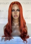 Peruka z termoplastycznego kanekalonu japońskiego, model nr AT87, kolor: rudy pomarańcz, czepek typu: full lace front, fale/loki
