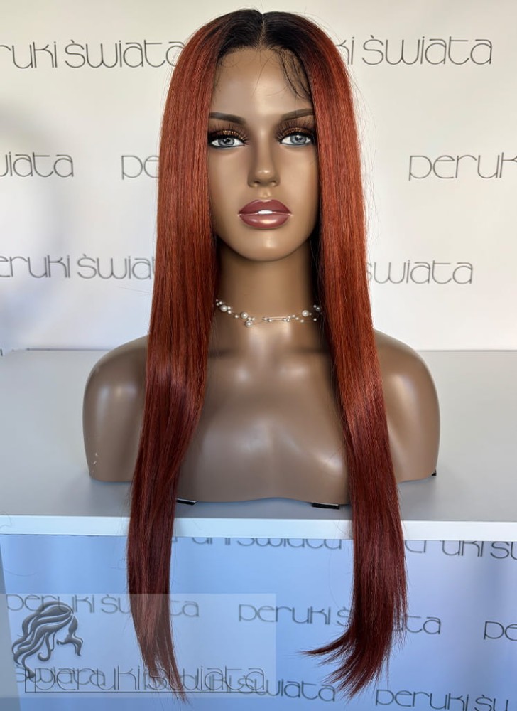 Peruka EK59, ultra light, kanakelon premium 3D, kolor : rudy kasztan na czarnym odroście 