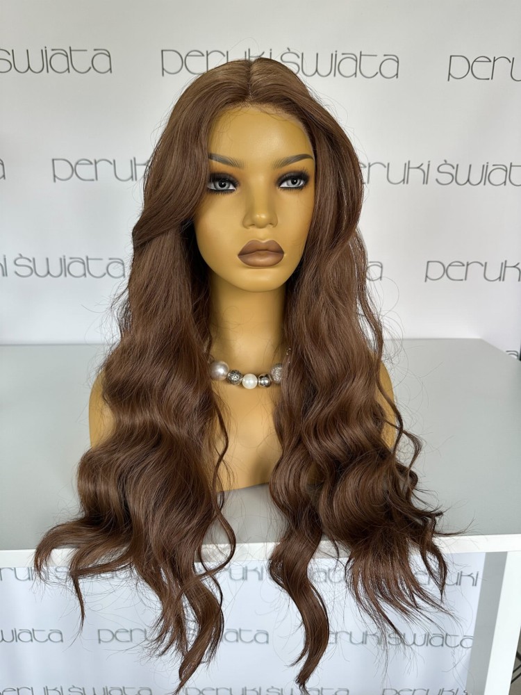 Peruka syntetyczna, model Galina, kanekalon termoplastyczny, long bob, kolor:  jasny ciepły brąz 