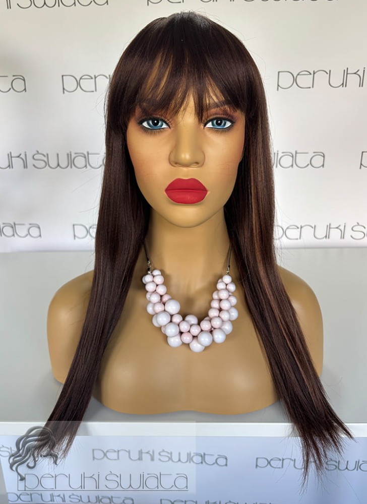 Peruka DB183, kanekalon, long bob z grzywką, kolor: brąz z refleksami 