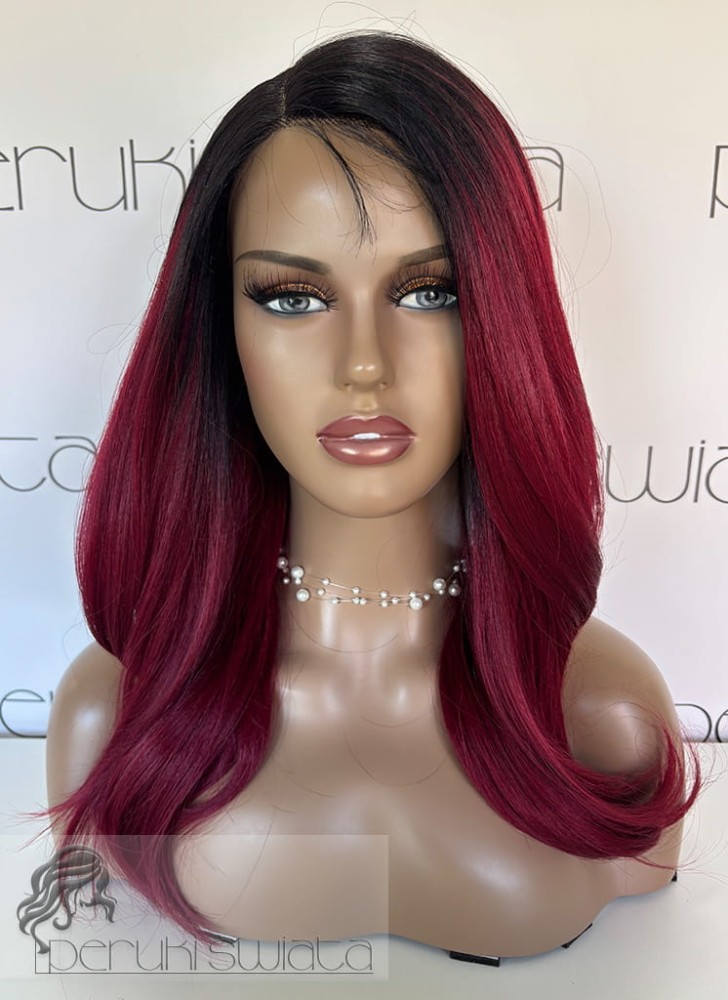 Peruka EK57, kanakelon, kolor : ombre/ wiśnia, lace front