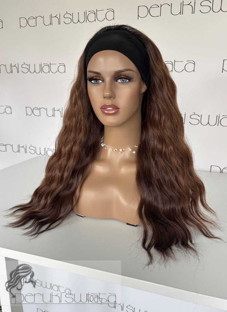 Peruka syntetyczna, model Mallow, peruka na opasce, fale, kolor: mix brązów
