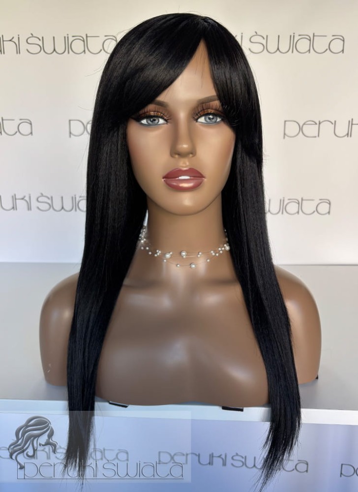 Peruka AR83, long bob z grzywką, karbowana struktura włosa, kolor: czerń