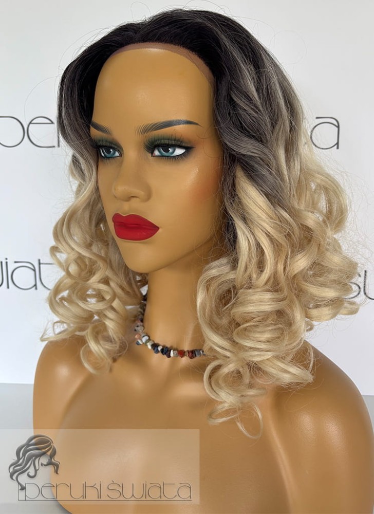 Peruka EK41, bob, ultra light, kanekalon premium, fale/lok, kolor: mix blond nr 613 na czarnym odroście   