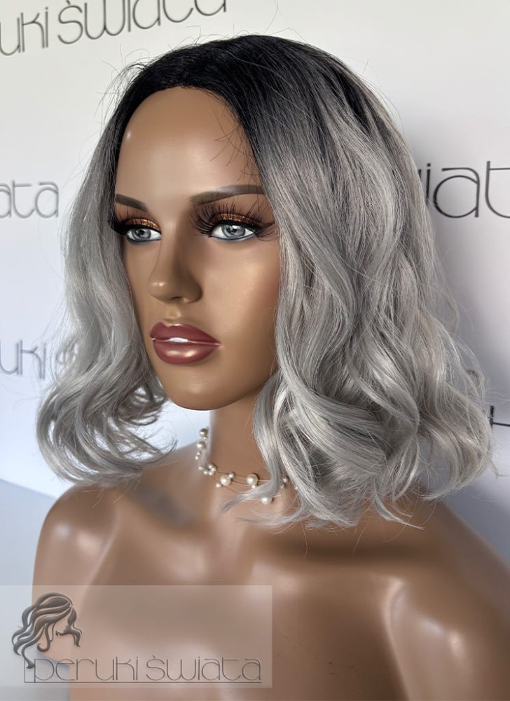 Peruka NE58, kanekalon premium 3D, bob, kolor: szarość na czarnym odroście 