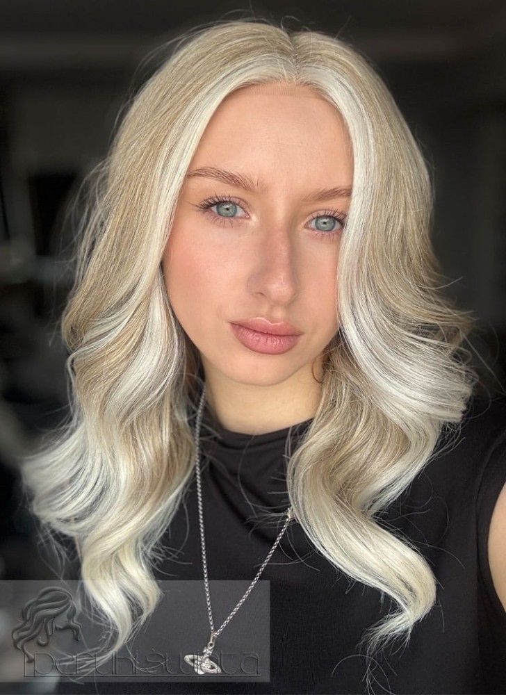 Peruka syntetyczna Etta, kanekalon termoplastyczny, fale, kolor: jasny blond z białym blondem 