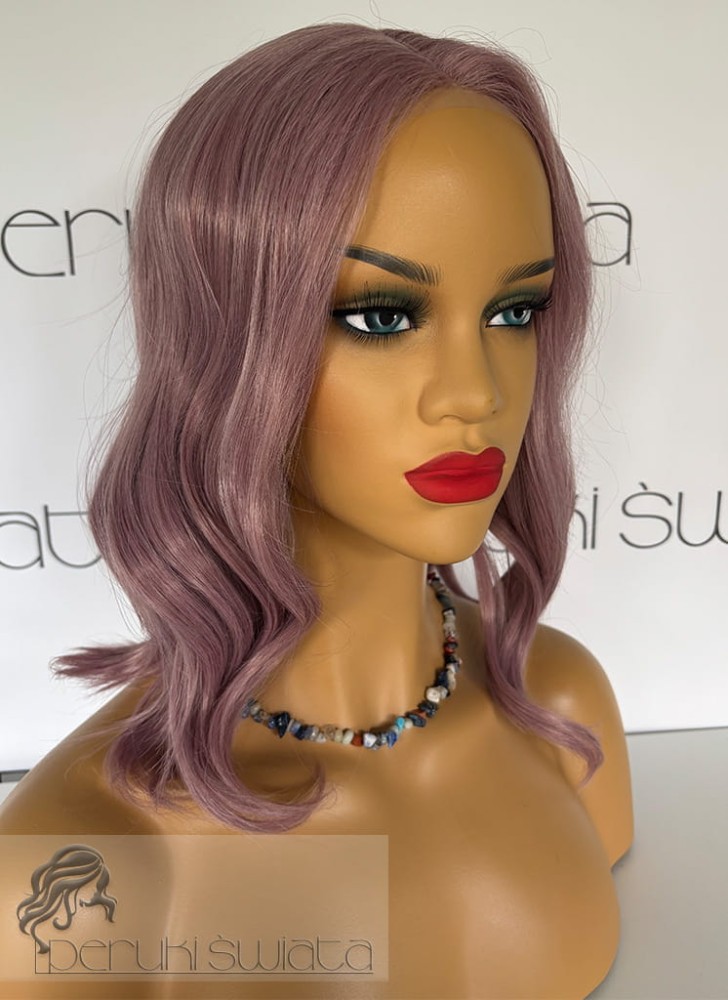 Peruka syntetyczna Esmeralda,  czepek typu lace front, różowy fiolet, fale