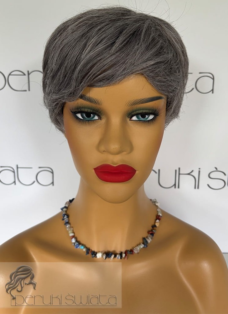 Peruka syntetyczna Dalia, włosy krótkie,  fale, kolor: szpakowaty