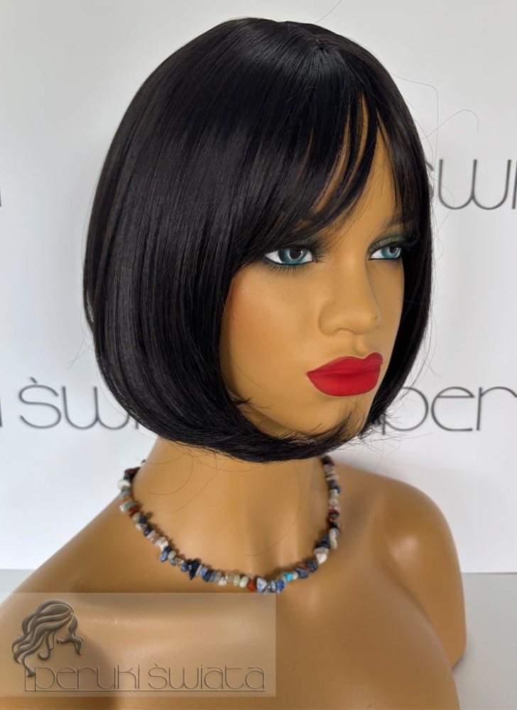 Peruka syntetyczna Letycja, bob z grzywką, czerń