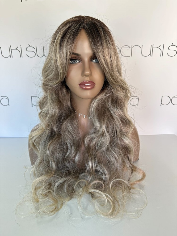 peruka długa blond fale z grzywką