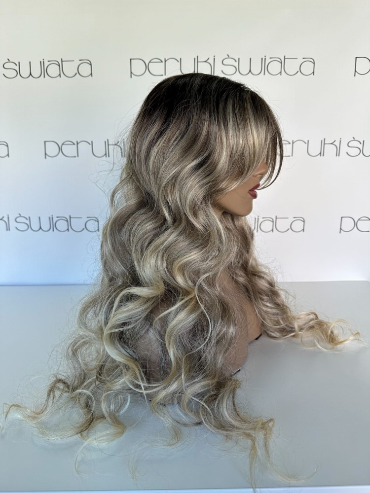 peruka długa blond fale z grzywką