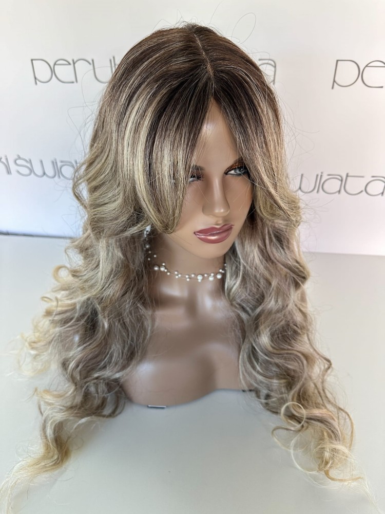 peruka długa blond fale z grzywką