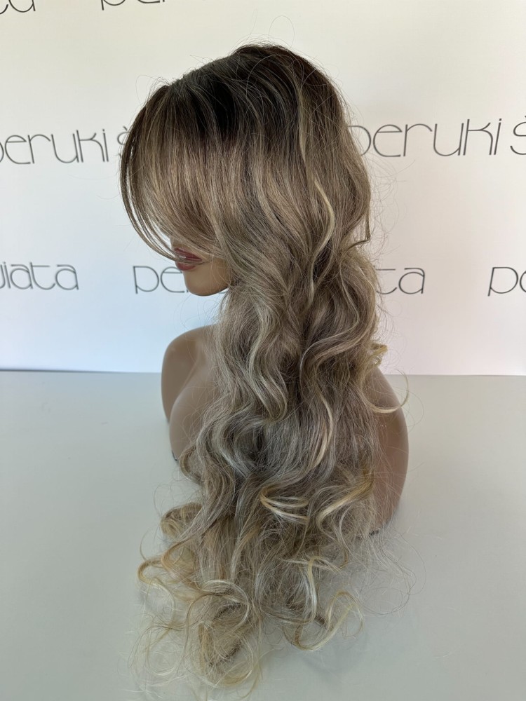 peruka długa blond fale z grzywką