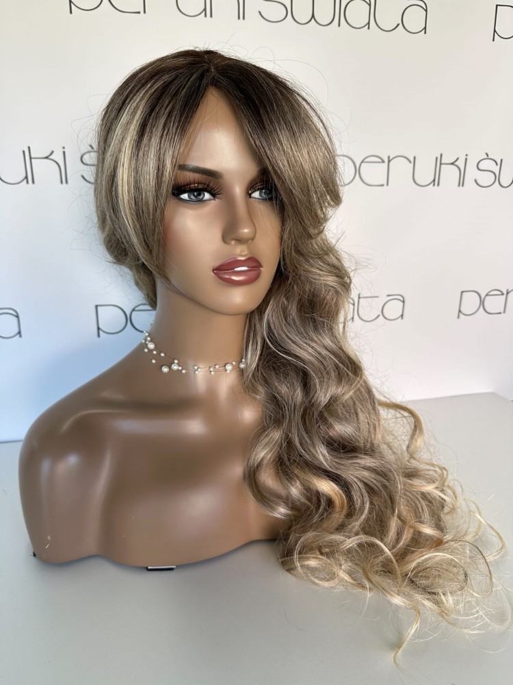 peruka długa blond fale z grzywką
