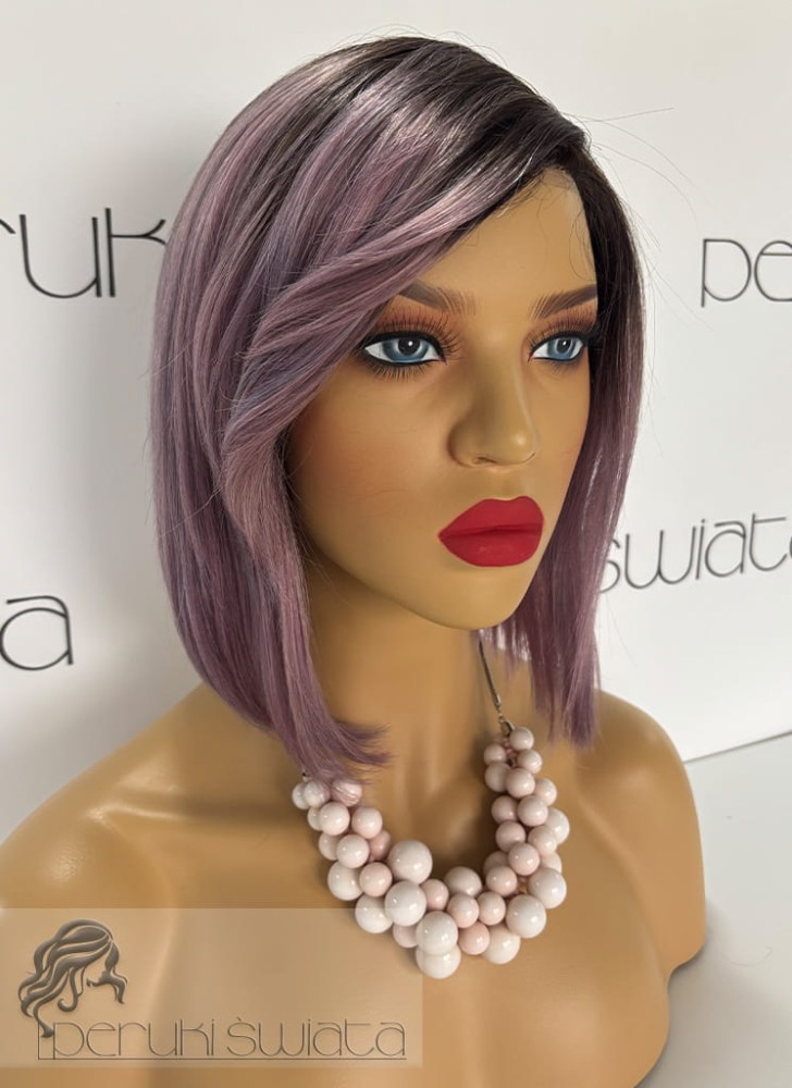 Peruka Canberra, włosy naturalne, kolor: wrzos z różem  na odroście szatyn brąz