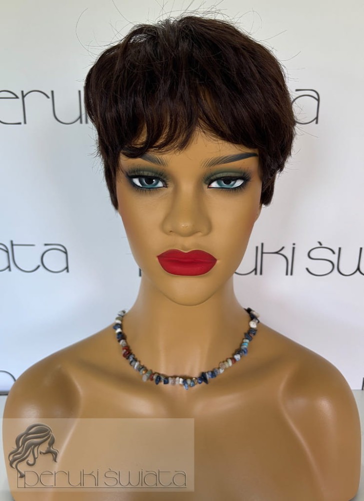 Peruka DC25, włosy naturalne, bob, kolor: brąz 