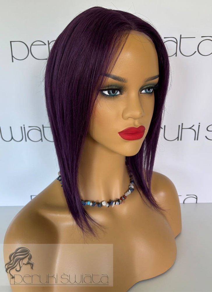 Peruka DB167, włosy naturalne, bob, kolor: fiolet